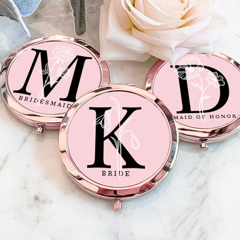 Personalized Bridesmaid Birth Flower Mirror Custom Bride Initials Compact Mirror Bachelorette Party Mirror Bridesmaid Proposal Bridal Shower Gift