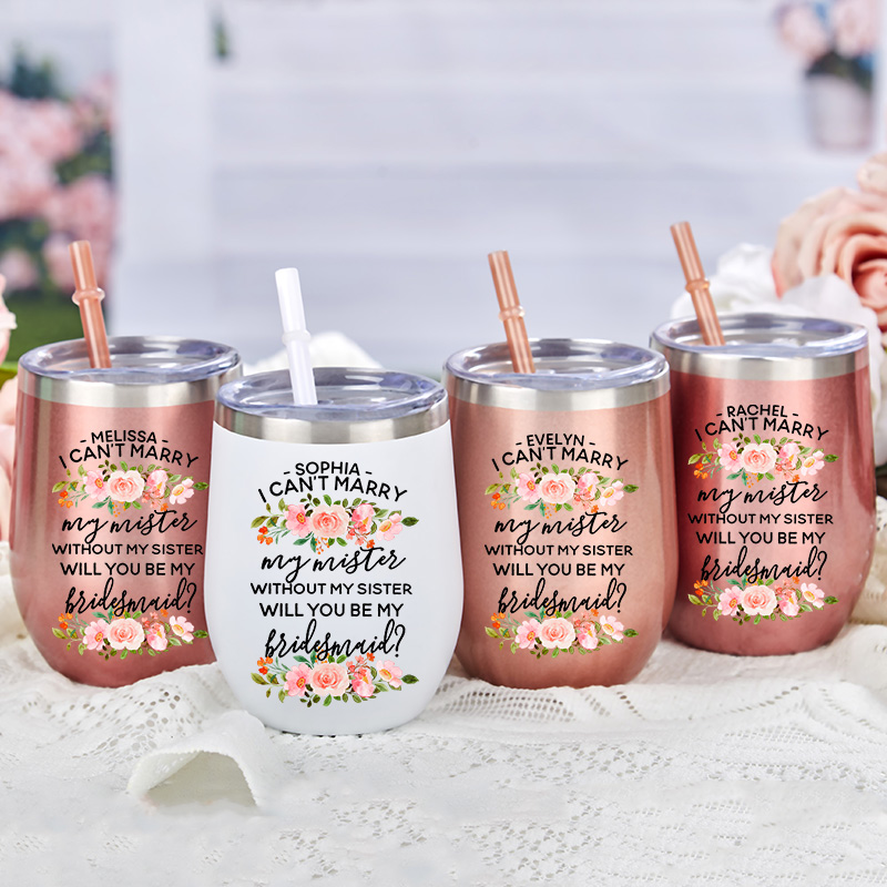 Personalized Bridesmaid Will You be My Maid of Honor Wine Tumbler Custom Bride Pink Floral Wine Tumbler Bachelorette Party Favor Bridal Shower Gift