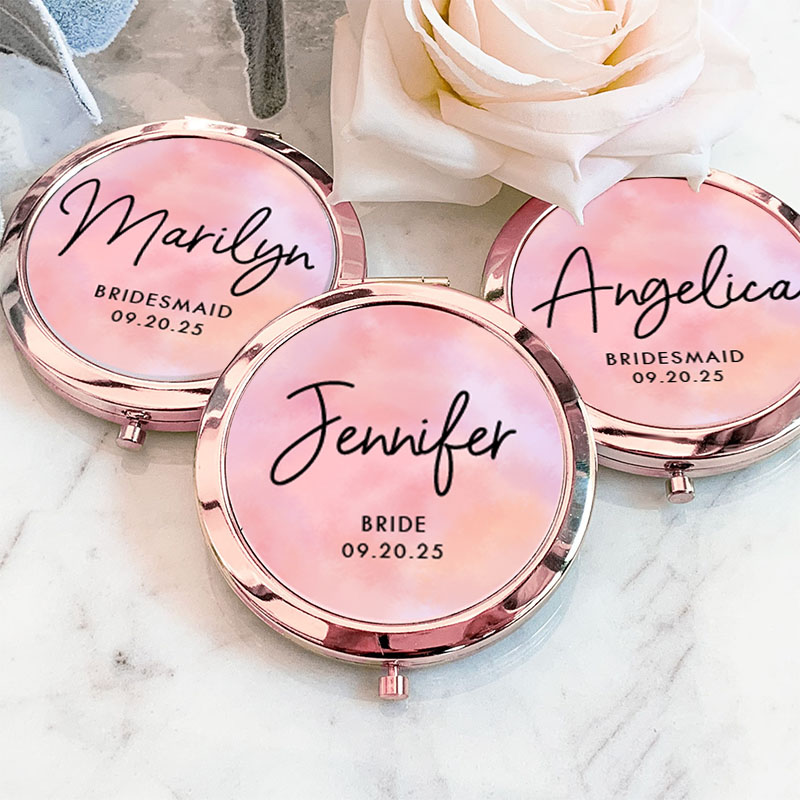 Personalized Bridesmaid Watercolor Pink Mirror Custom Bride Name Compact Mirror Bachelorette Party Mirror Bridesmaid Proposal Bridal Shower Gift