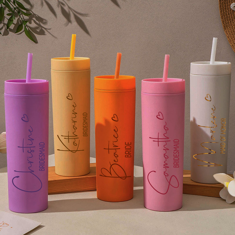 Personalized Bridesmaid Name with Heart 16oz Skinny Tumbler Custom Bride Name Wedding Tumbler Maid of Honor Bachelorette Party Bridal Shower Gift