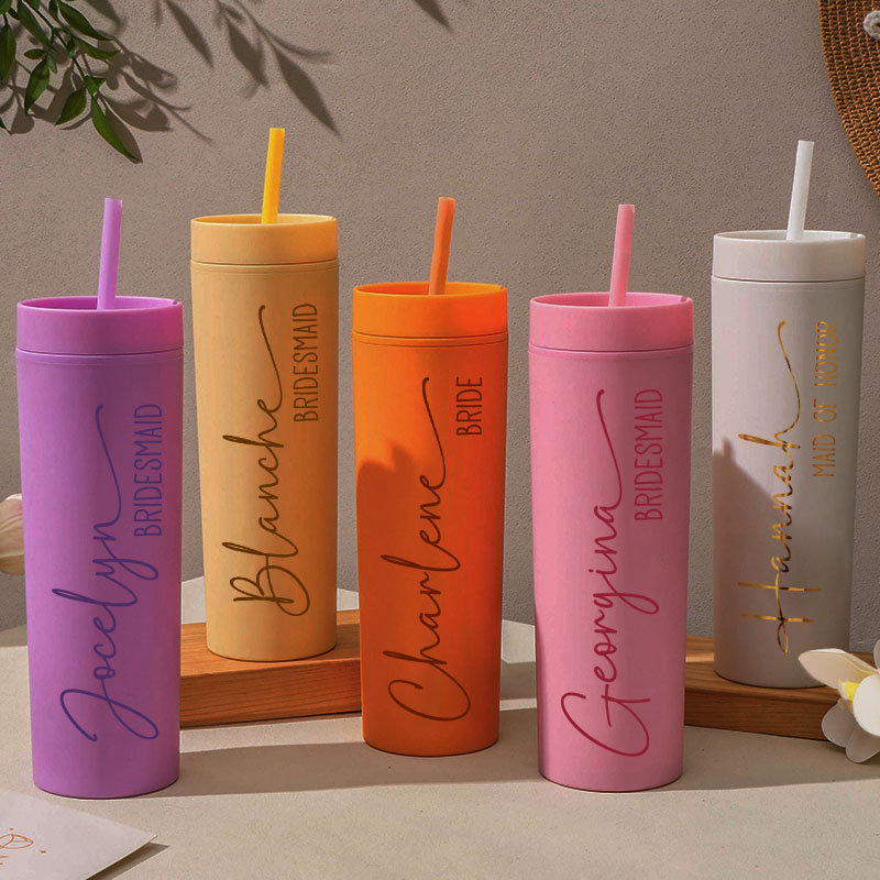 Personalized Refined Bridesmaid 16oz Skinny Tumbler Custom Bride Name and Title Wedding Tumbler Maid of Honor Bachelorette Party Bridal Shower Gift