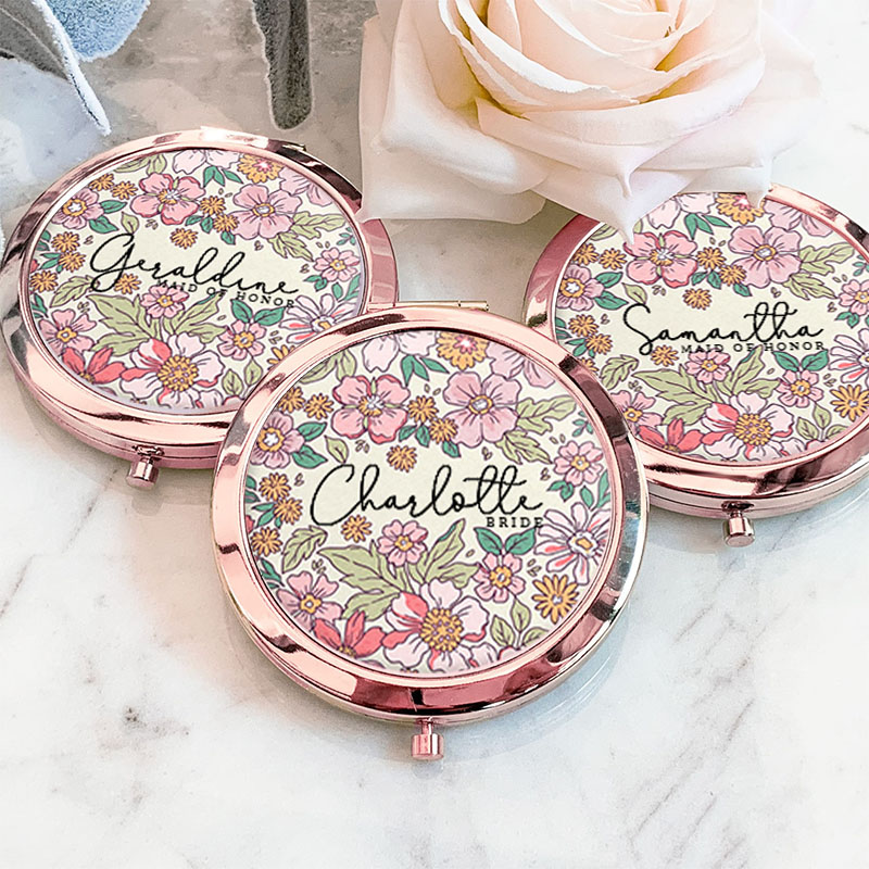 Personalized Stunning Bridesmaid Floral Mirror Custom Bride Name Compact Mirror Bachelorette Party Mirror Bridesmaid Proposal Bridal Shower Gift