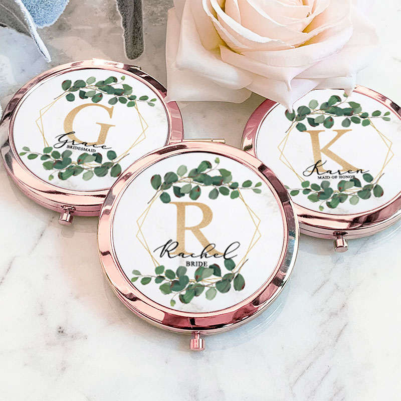 Personalized Bridesmaid Leaf Hexagon Wreath Mirror Custom Bride Name Compact Mirror Bachelorette Party Mirror Bridesmaid Proposal Bridal Shower Gift