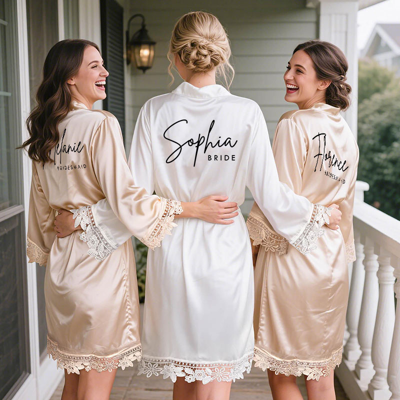 Personalized Bridesmaid Name and Title Robes Custom Bride Name with Heart Wedding Dressing Gown Maid of Honor Bachelorette Party Bridal Shower Gift