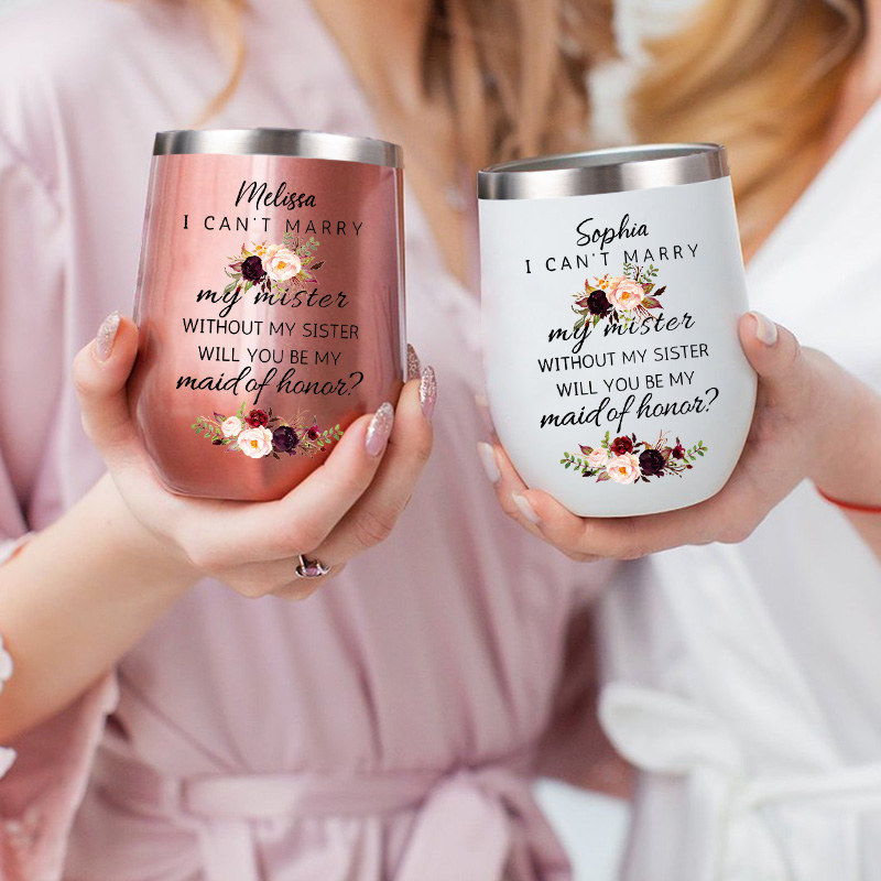 Personalized Bridesmaid Will You be My Maid of Honor Wine Tumbler Custom Bride Floral Wine Tumbler Bachelorette Party Favor Bridal Shower Gift for Her