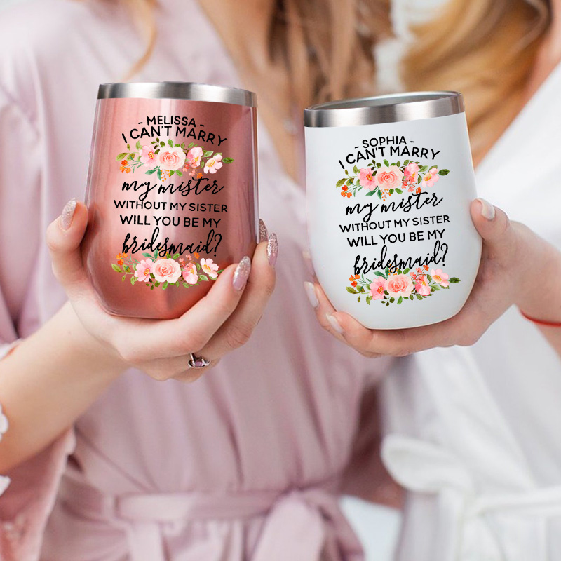 Personalized Bridesmaid Will You be My Maid of Honor Wine Tumbler Custom Bride Pink Floral Wine Tumbler Bachelorette Party Favor Bridal Shower Gift