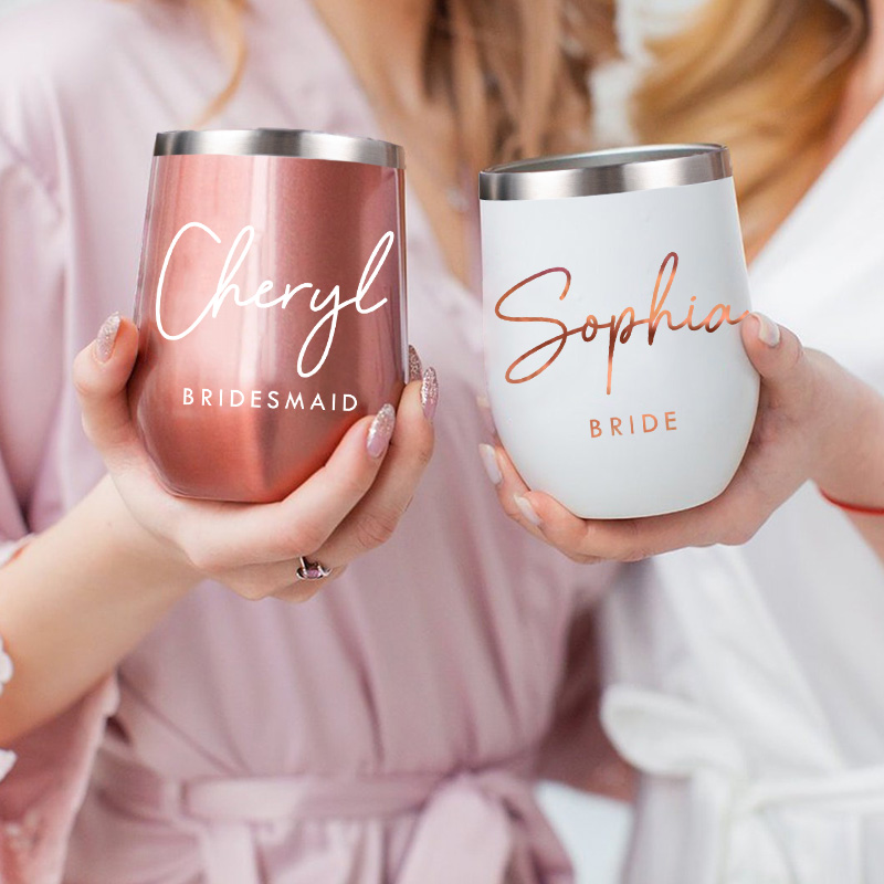 Personalized Bridesmaid Stylish Name Wine Tumbler Custom Bride Wine Tumbler Maid of Honor Bachelorette Party Favor Bridal Shower Gift for Her