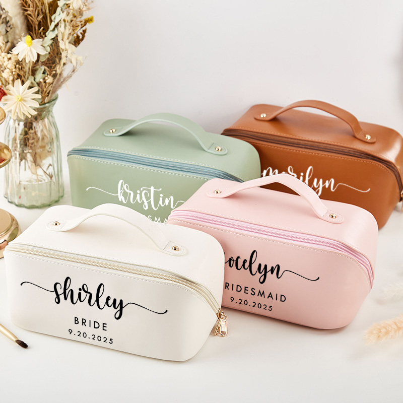 Personalized Bridesmaid Elegant Name Makeup Bag Bride Wedding Cosmetic Bag Maid of Honor Toiletry Pouch Bachelorette Party Favor Bridal Shower Gift
