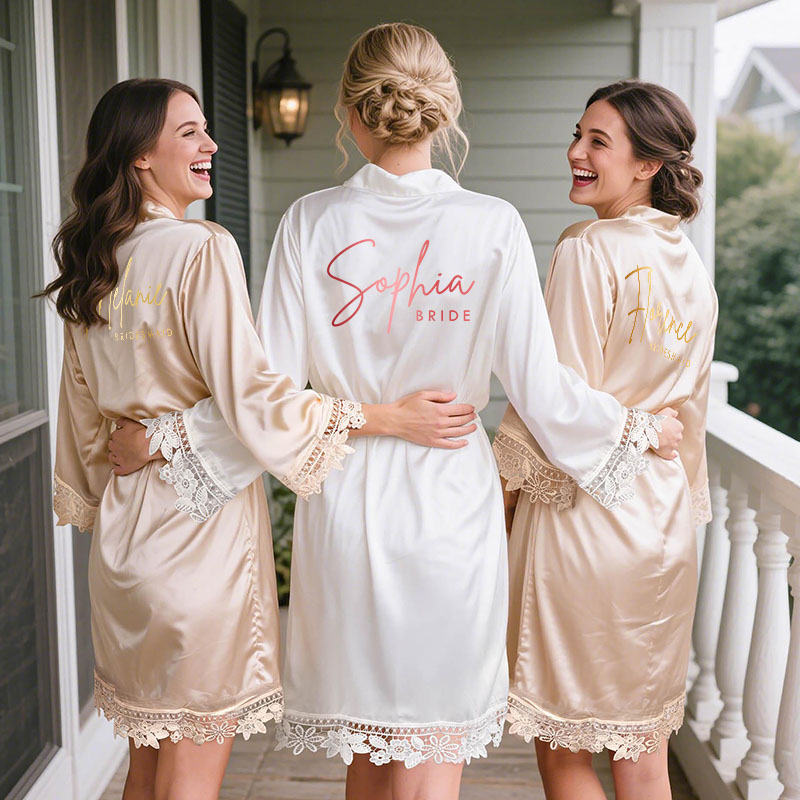 Personalized Bridesmaid Name and Title Robes Custom Bride Name with Heart Wedding Dressing Gown Maid of Honor Bachelorette Party Bridal Shower Gift
