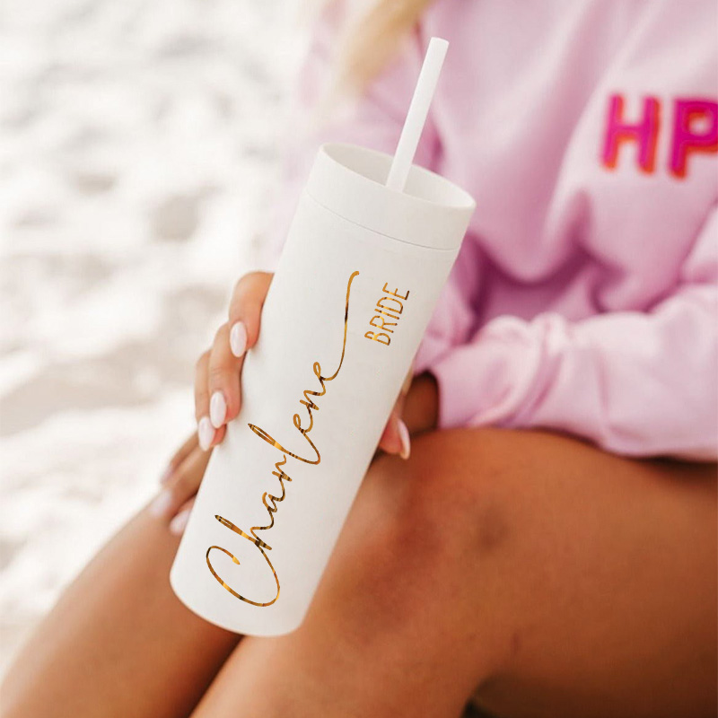 Personalized Refined Bridesmaid 16oz Skinny Tumbler Custom Bride Name and Title Wedding Tumbler Maid of Honor Bachelorette Party Bridal Shower Gift