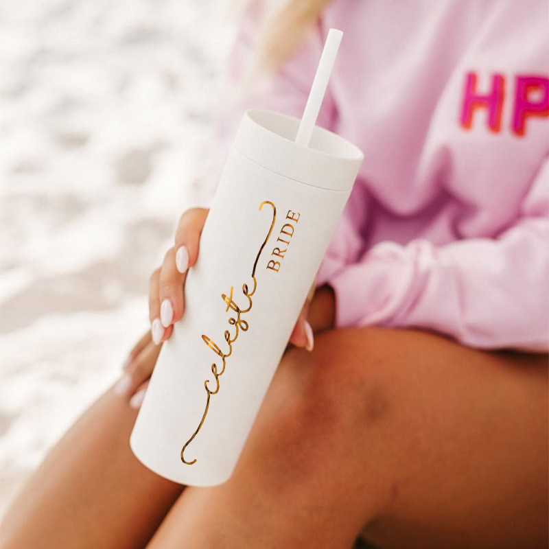 Personalized Minimalist Bridesmaid 16oz Skinny Tumbler Custom Bride Name Wedding Tumbler Maid of Honor Bachelorette Party Favor Bridal Shower Gift