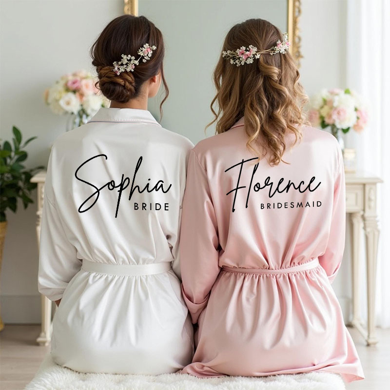 Personalized Bridesmaid Name and Title Robes Custom Bride Name with Heart Wedding Dressing Gown Maid of Honor Bachelorette Party Bridal Shower Gift
