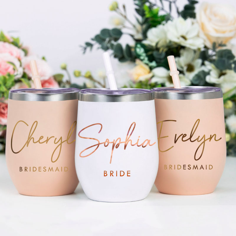Personalized Bridesmaid Stylish Name Wine Tumbler Custom Bride Wine Tumbler Maid of Honor Bachelorette Party Favor Bridal Shower Gift for Her