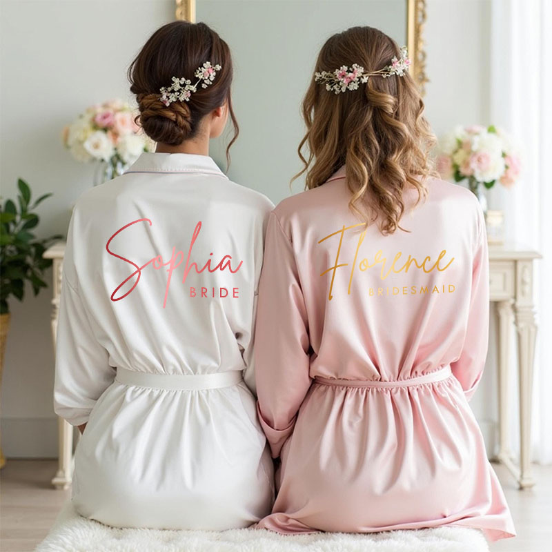Personalized Bridesmaid Name and Title Robes Custom Bride Name with Heart Wedding Dressing Gown Maid of Honor Bachelorette Party Bridal Shower Gift