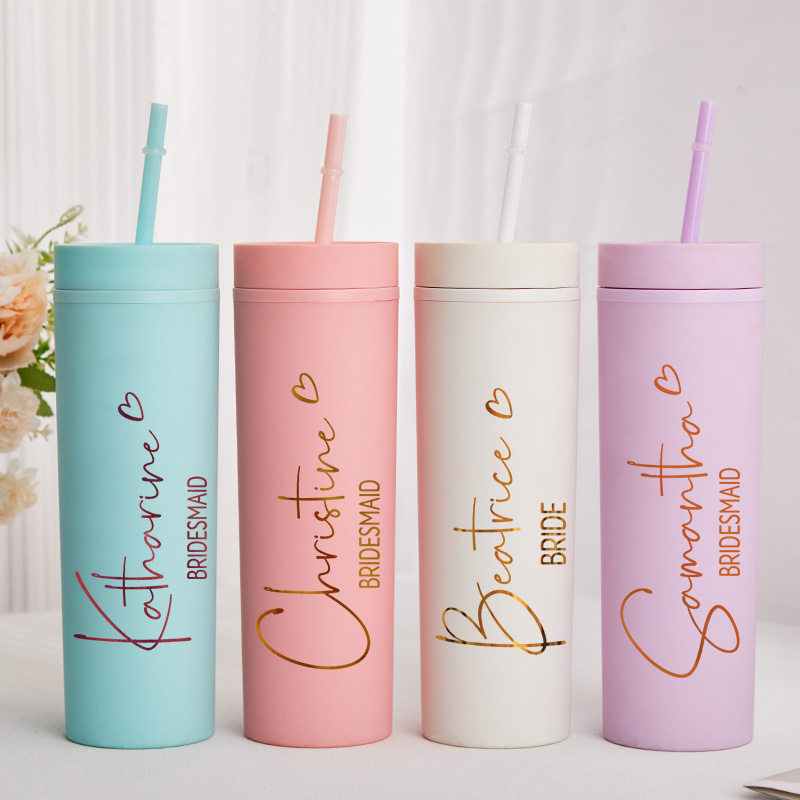 Personalized Bridesmaid Name with Heart 16oz Skinny Tumbler Custom Bride Name Wedding Tumbler Maid of Honor Bachelorette Party Bridal Shower Gift