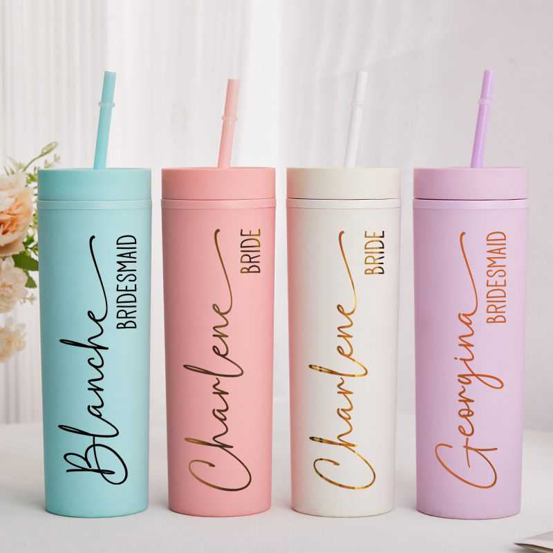 Personalized Refined Bridesmaid 16oz Skinny Tumbler Custom Bride Name and Title Wedding Tumbler Maid of Honor Bachelorette Party Bridal Shower Gift