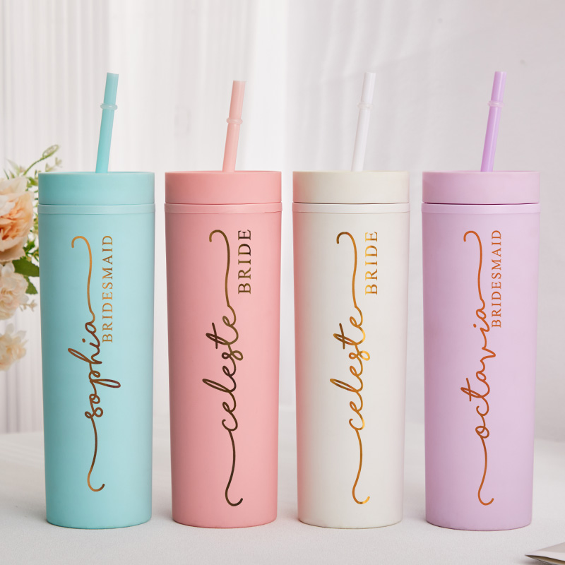 Personalized Minimalist Bridesmaid 16oz Skinny Tumbler Custom Bride Name Wedding Tumbler Maid of Honor Bachelorette Party Favor Bridal Shower Gift
