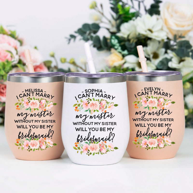 Personalized Bridesmaid Will You be My Maid of Honor Wine Tumbler Custom Bride Pink Floral Wine Tumbler Bachelorette Party Favor Bridal Shower Gift