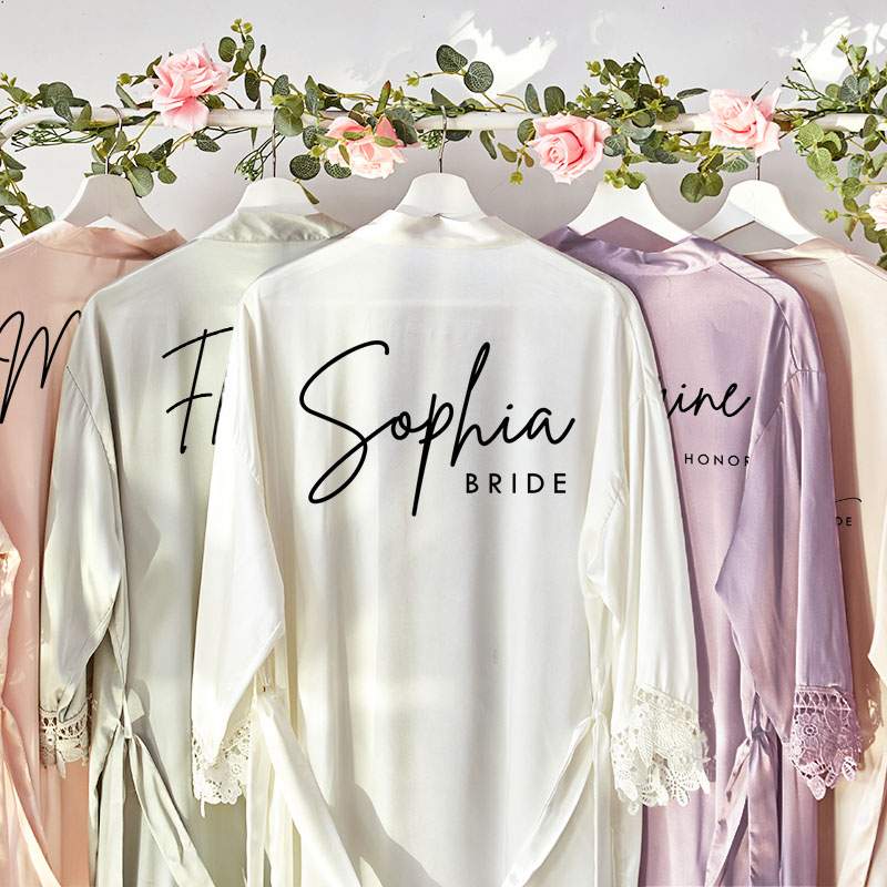Personalized Bridesmaid Name and Title Robes Custom Bride Name with Heart Wedding Dressing Gown Maid of Honor Bachelorette Party Bridal Shower Gift
