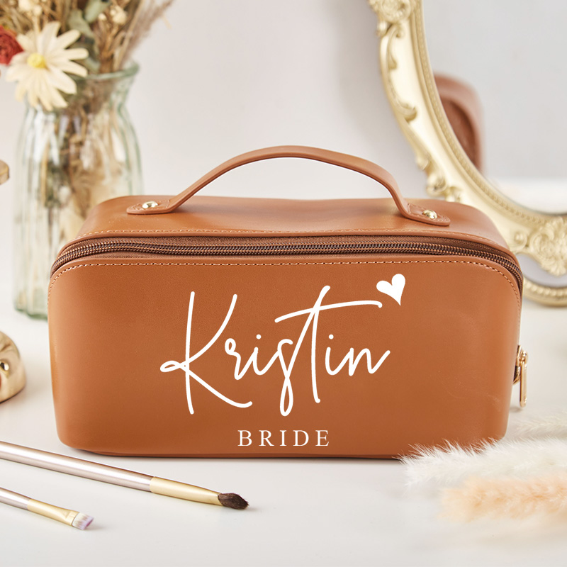 Personalized Bridesmaid Name with Heart Makeup Bag Bride Wedding Cosmetic Bag Maid of Honor Toiletry Pouch Bachelorette Party Favor Bridal Shower Gift