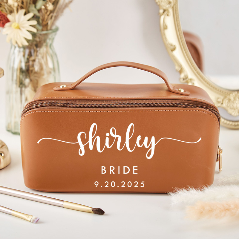 Personalized Bridesmaid Elegant Name Makeup Bag Bride Wedding Cosmetic Bag Maid of Honor Toiletry Pouch Bachelorette Party Favor Bridal Shower Gift
