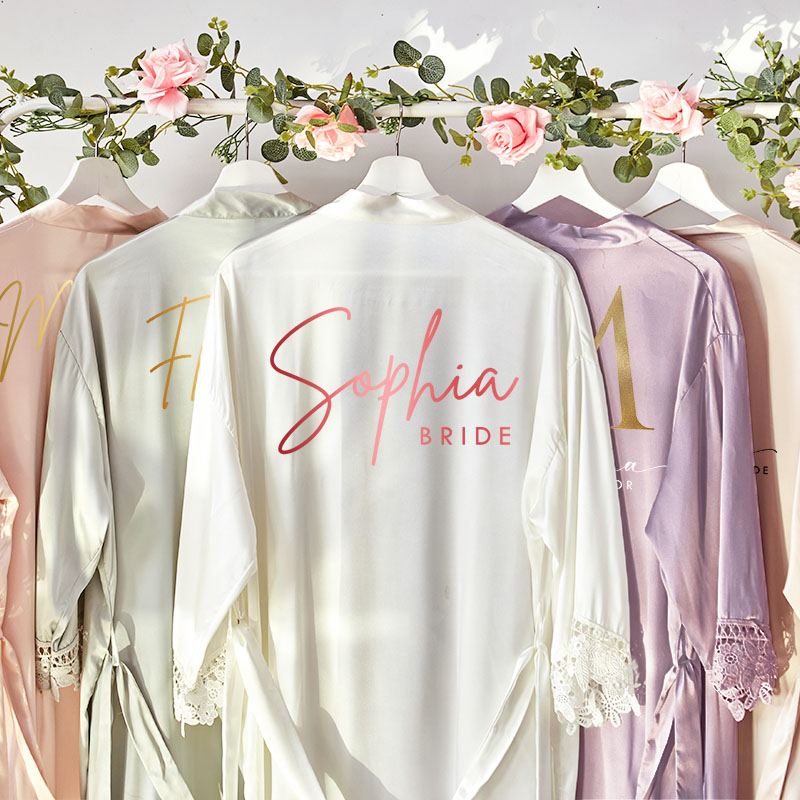 Personalized Bridesmaid Name and Title Robes Custom Bride Name with Heart Wedding Dressing Gown Maid of Honor Bachelorette Party Bridal Shower Gift