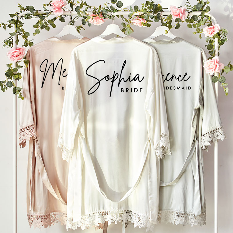 Personalized Bridesmaid Name and Title Robes Custom Bride Name with Heart Wedding Dressing Gown Maid of Honor Bachelorette Party Bridal Shower Gift