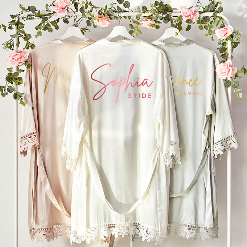 Personalized Bridesmaid Name and Title Robes Custom Bride Name with Heart Wedding Dressing Gown Maid of Honor Bachelorette Party Bridal Shower Gift