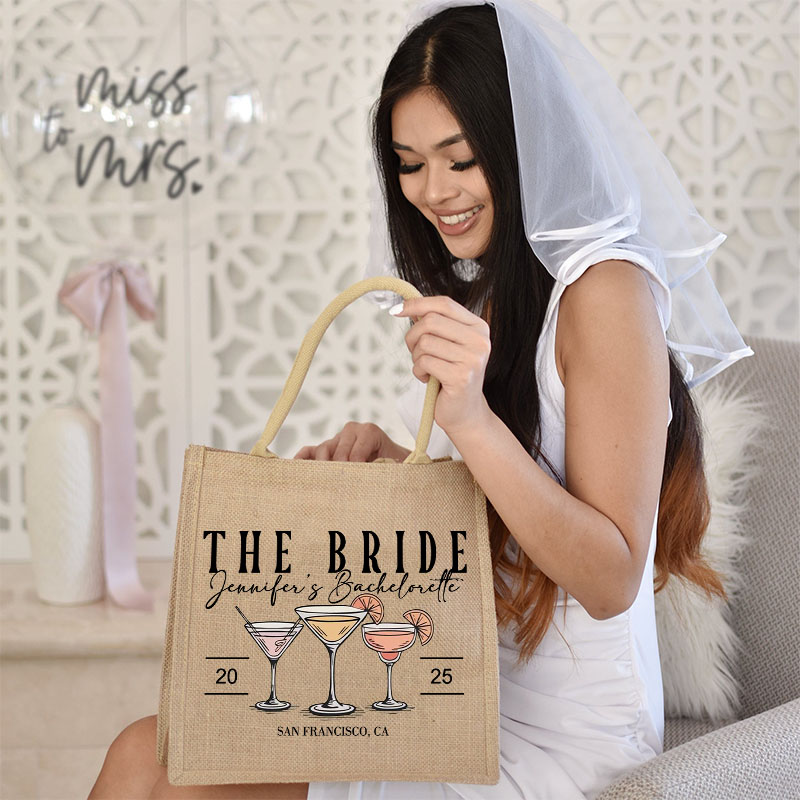 Personalized Bridesmaid Cocktail The Bach Club Burlap Tote Bag Custom Bride Beach Bag Wedding Jute Tote Bag Bachelorette Party Bridal Shower Gift