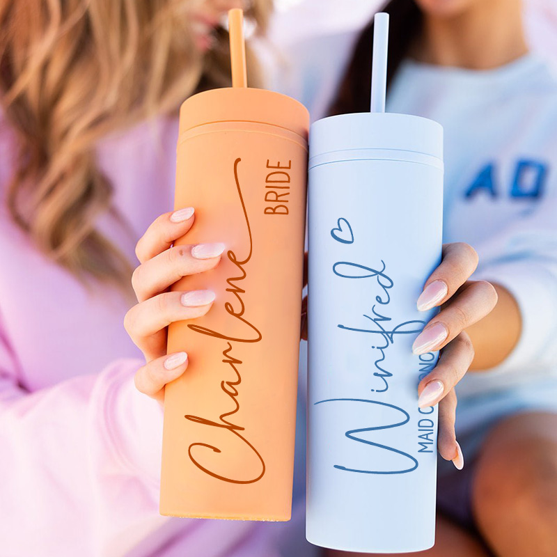 Personalized Refined Bridesmaid 16oz Skinny Tumbler Custom Bride Name and Title Wedding Tumbler Maid of Honor Bachelorette Party Bridal Shower Gift