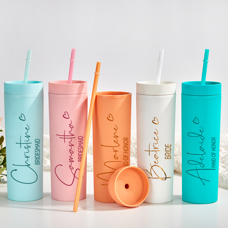 Personalized Bridesmaid Name with Heart 16oz Skinny Tumbler Custom Bride Name Wedding Tumbler Maid of Honor Bachelorette Party Bridal Shower Gift