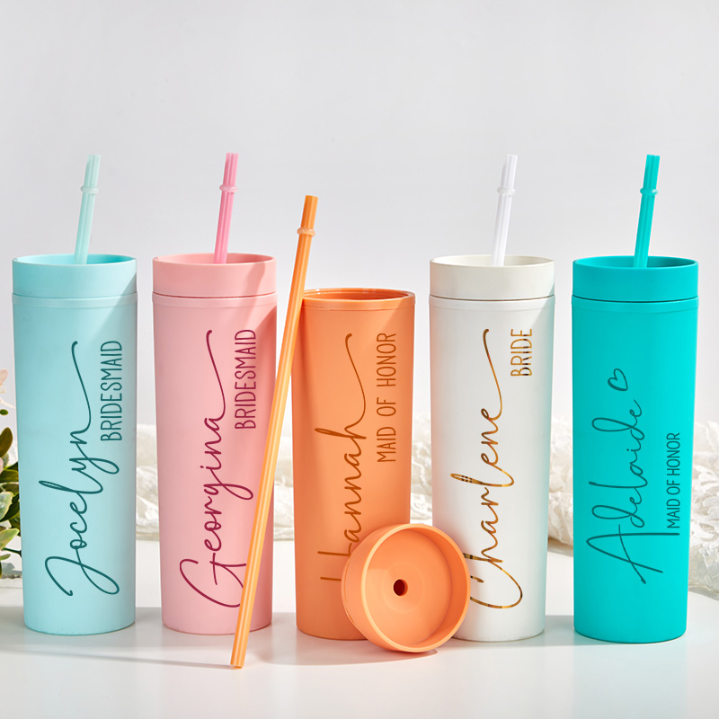 Personalized Refined Bridesmaid 16oz Skinny Tumbler Custom Bride Name and Title Wedding Tumbler Maid of Honor Bachelorette Party Bridal Shower Gift