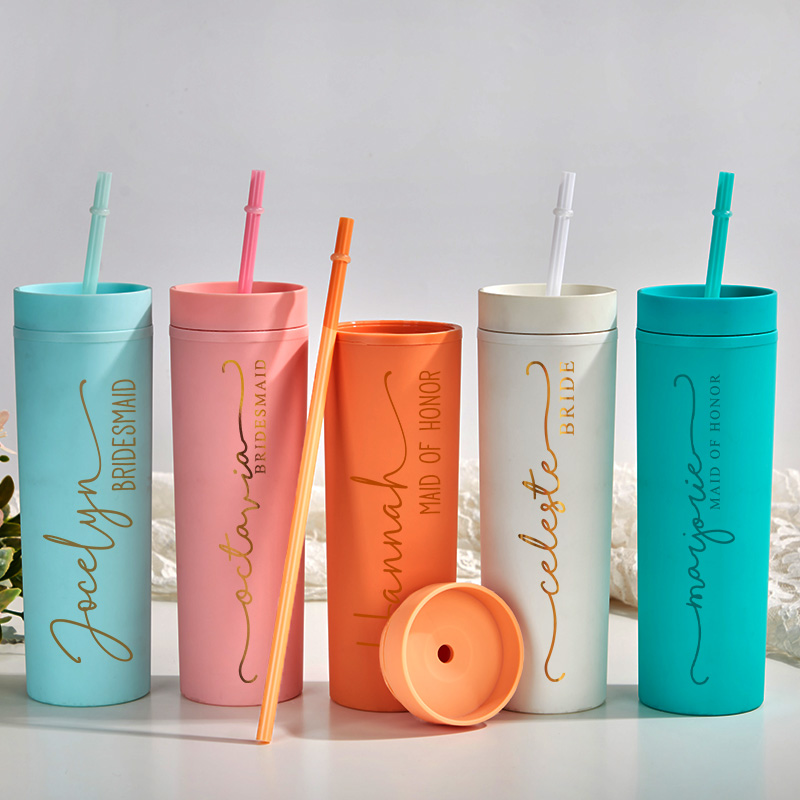 Personalized Minimalist Bridesmaid 16oz Skinny Tumbler Custom Bride Name Wedding Tumbler Maid of Honor Bachelorette Party Favor Bridal Shower Gift