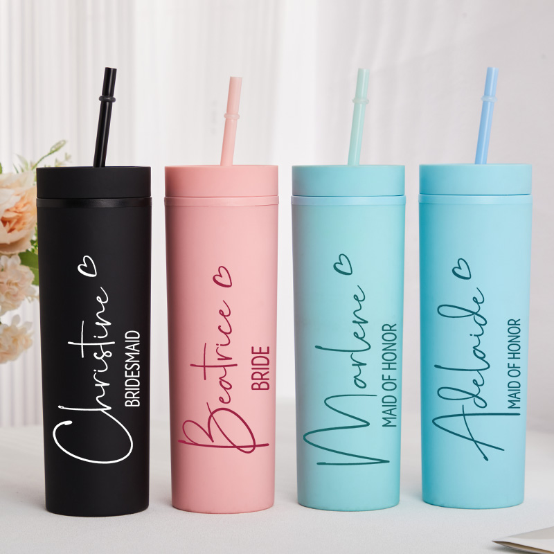 Personalized Bridesmaid Name with Heart 16oz Skinny Tumbler Custom Bride Name Wedding Tumbler Maid of Honor Bachelorette Party Bridal Shower Gift