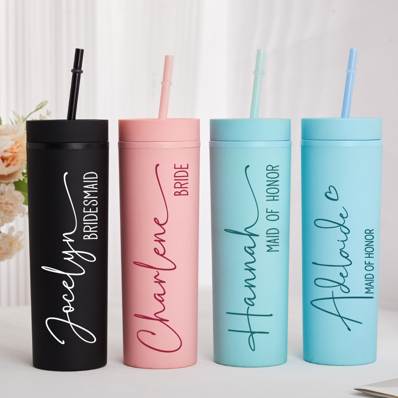 Personalized Refined Bridesmaid 16oz Skinny Tumbler Custom Bride Name and Title Wedding Tumbler Maid of Honor Bachelorette Party Bridal Shower Gift