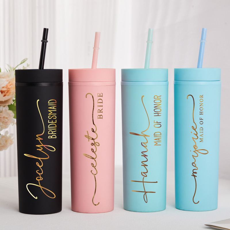 Personalized Minimalist Bridesmaid 16oz Skinny Tumbler Custom Bride Name Wedding Tumbler Maid of Honor Bachelorette Party Favor Bridal Shower Gift