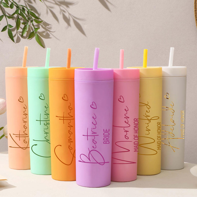 Personalized Bridesmaid Name with Heart 16oz Skinny Tumbler Custom Bride Name Wedding Tumbler Maid of Honor Bachelorette Party Bridal Shower Gift