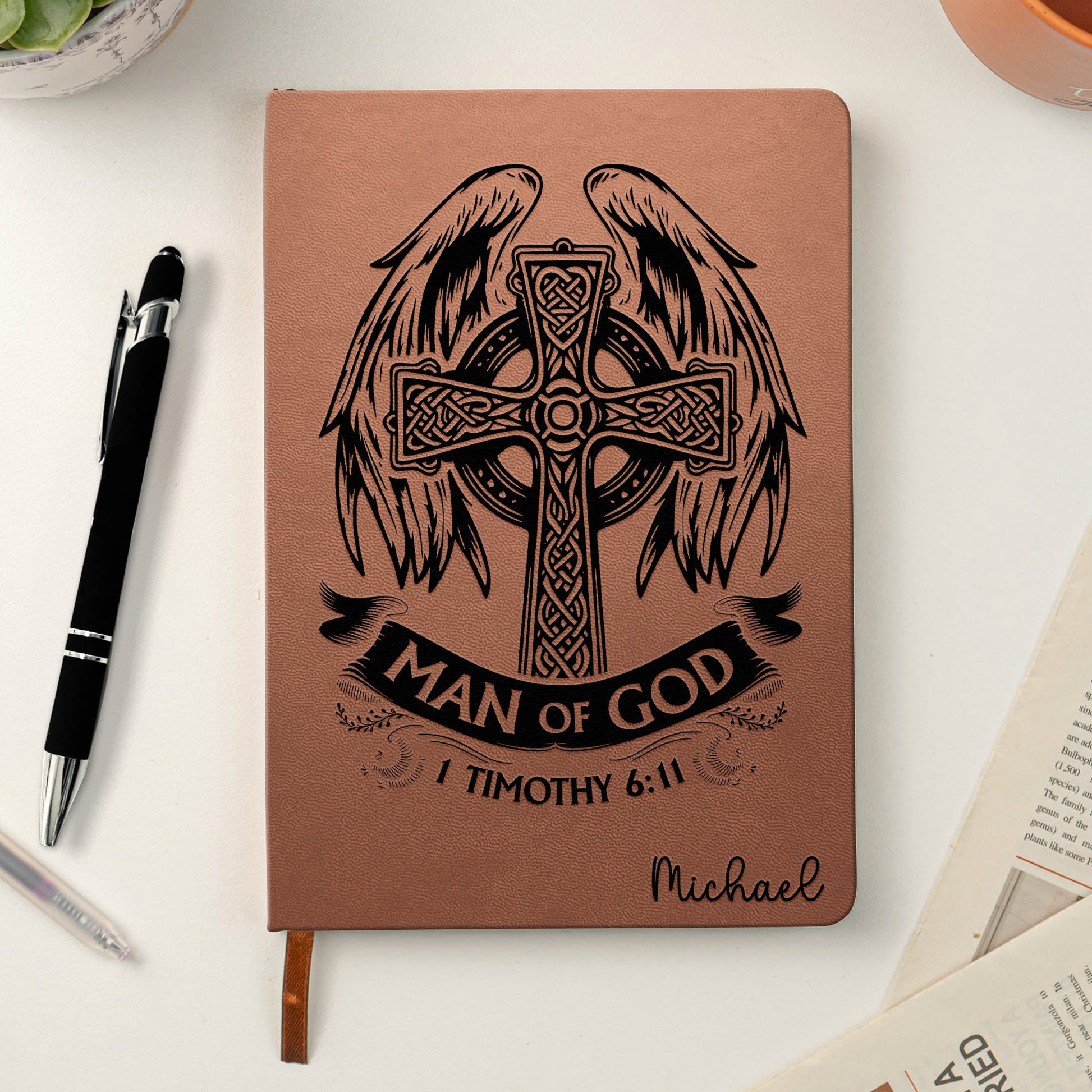 Personalized Man of God Prayer Journal Leather A5 Notebook with Name Birthday Gift Religious Gift for Men Christian