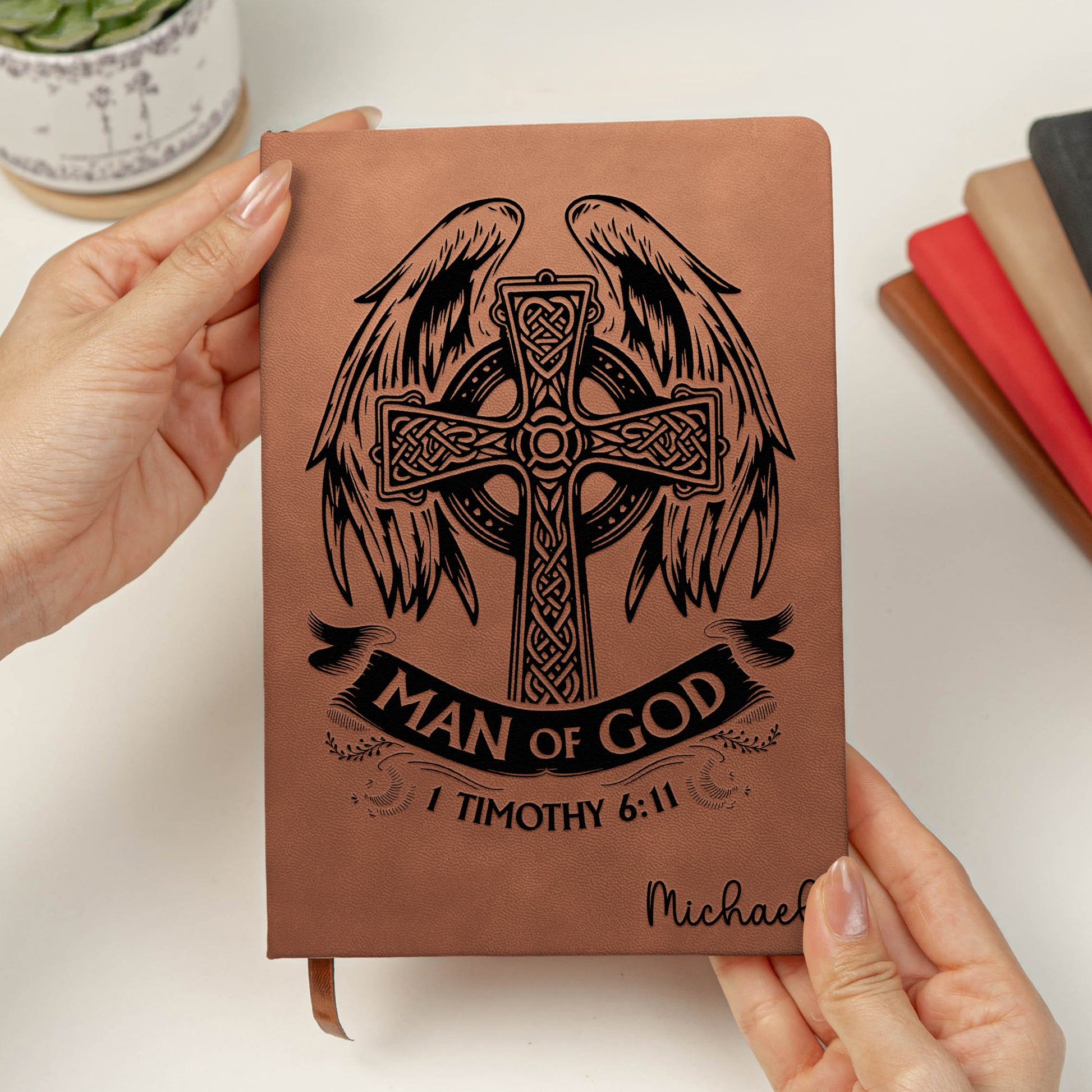 Personalized Man of God Prayer Journal Leather A5 Notebook with Name Birthday Gift Religious Gift for Men Christian