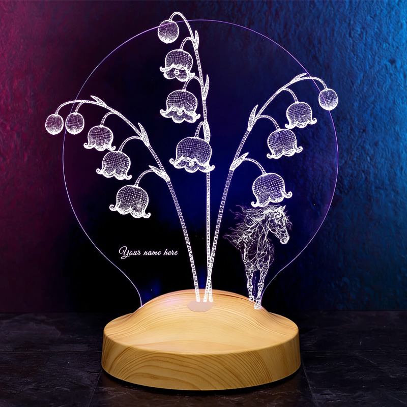 Personalized Birth Month Flower Horse LED Night Light Horse Gifts for Riding Lovers and Equestrian Lovers 