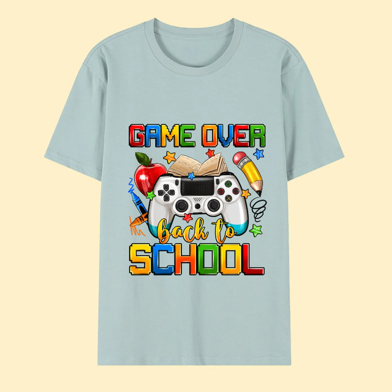 Personalized Multi-color Game Over Back To School 100 Cotton Kid T-shirt with Name School Season Gift for Girls Boys Geek Lover