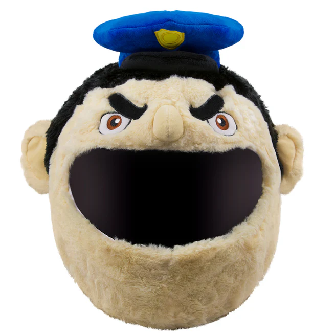 Funny Policeman Cop Plush Motorcycle Helmet Cover, Cartoon Officer Helmet Sleeve for Full Face Helmets