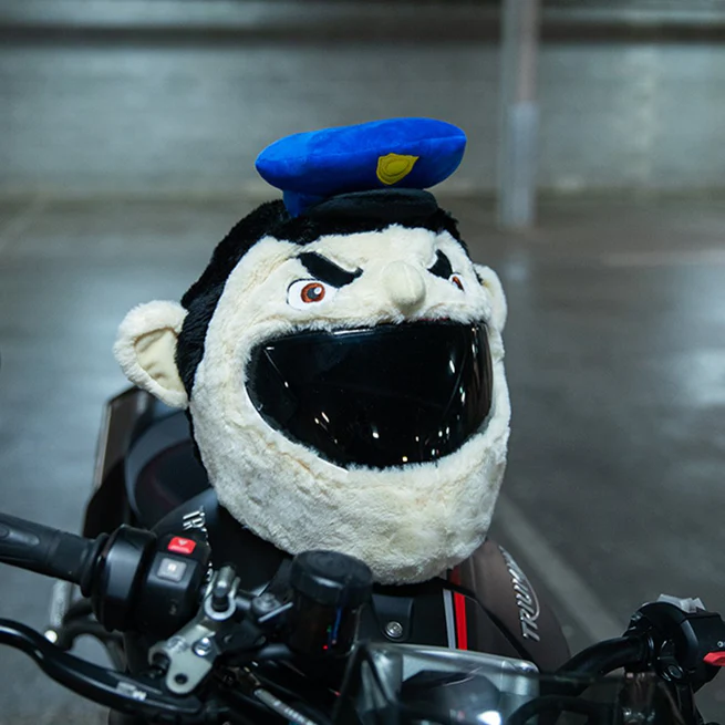 Funny Policeman Cop Plush Motorcycle Helmet Cover, Cartoon Officer Helmet Sleeve for Full Face Helmets