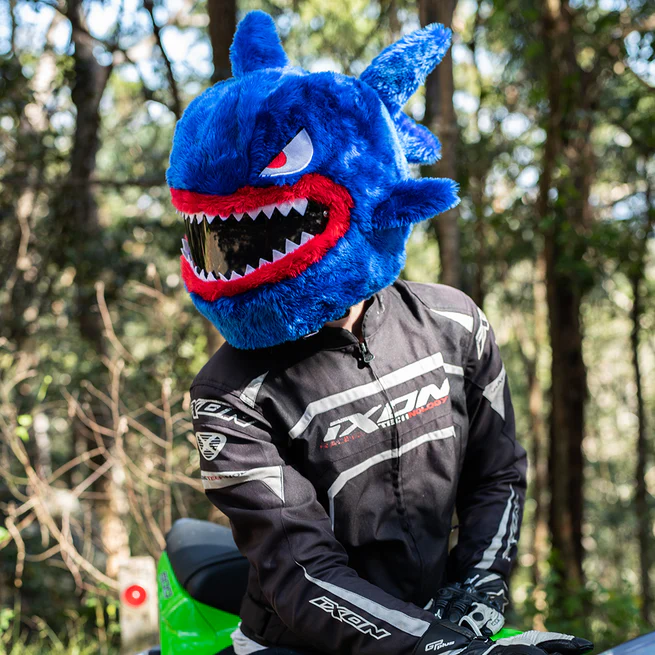 Funny Blue Shark Monster Plush Motorcycle Helmet Cover, Cartoon Helmet Sleeve Decor for Full Face Helmets