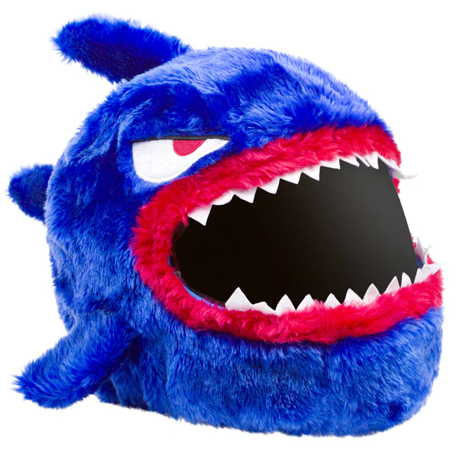 Funny Blue Shark Monster Plush Motorcycle Helmet Cover, Cartoon Helmet Sleeve Decor for Full Face Helmets