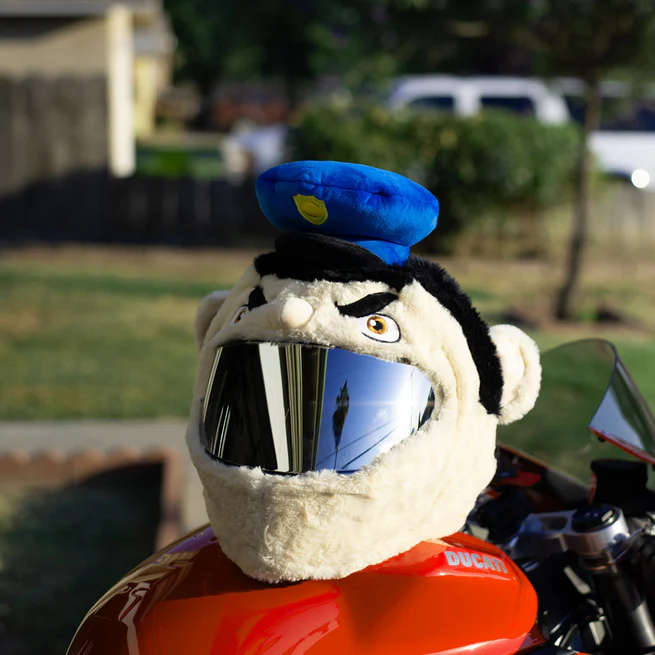 Funny Policeman Cop Plush Motorcycle Helmet Cover, Cartoon Officer Helmet Sleeve for Full Face Helmets