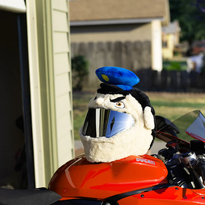 Funny Policeman Cop Plush Motorcycle Helmet Cover, Cartoon Officer Helmet Sleeve for Full Face Helmets