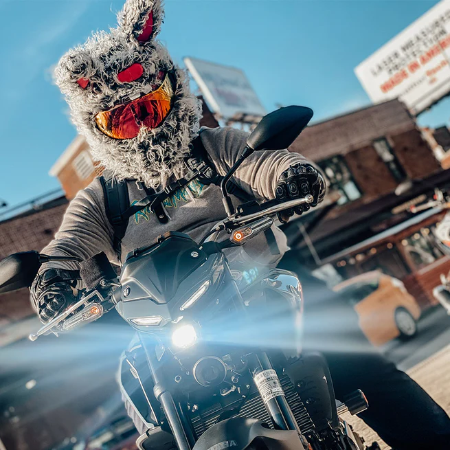 Creepy Evil Grey Bunny Plush Motorcycle Helmet Cover, Cartoon Rabbit Helmet Sleeve for Full Face Helmets