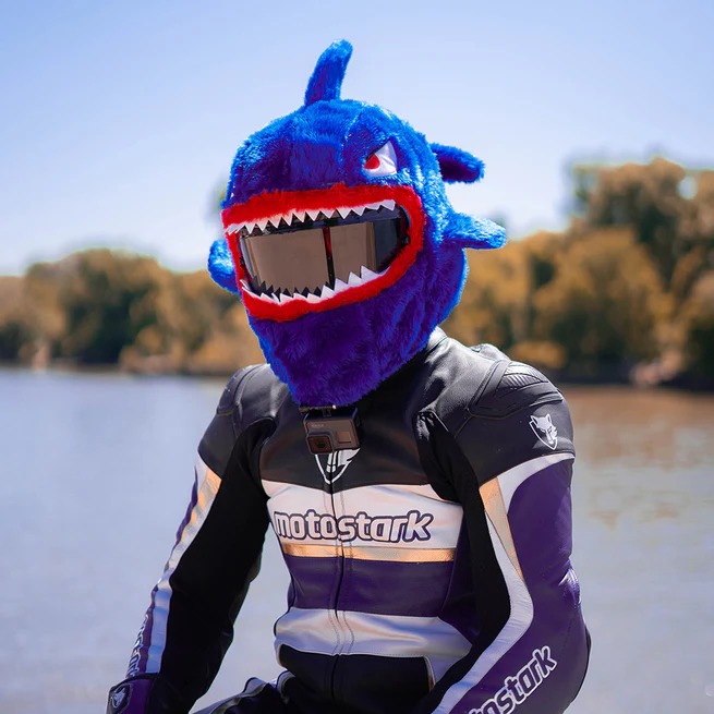 Funny Blue Shark Monster Plush Motorcycle Helmet Cover, Cartoon Helmet Sleeve Decor for Full Face Helmets