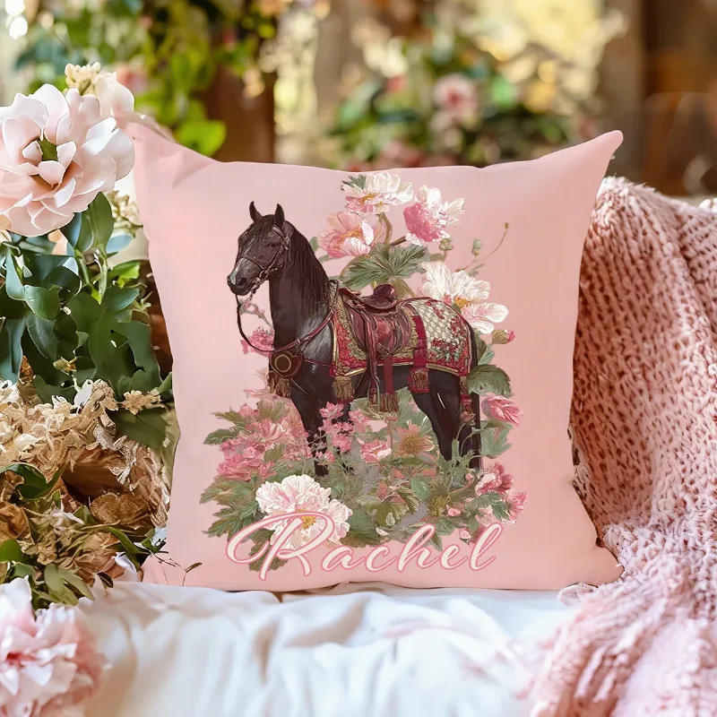 Personalized Horse Face Photo Throw Pillow Cover with Name Home Decor Birthday Anniversary Gift for Horse Owner Lover Riding Lovers Equestrian Lovers